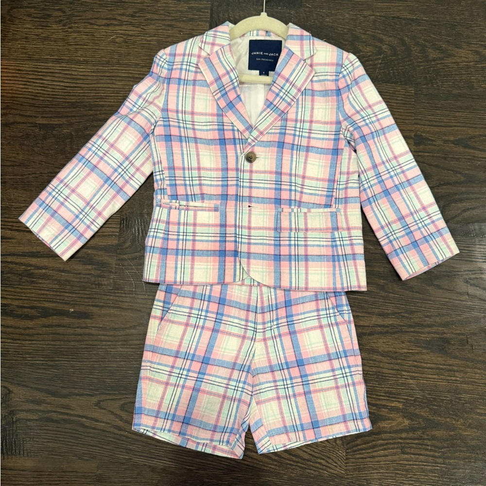 Janie and Jack Plaid Suit—Pink and Blue 4t